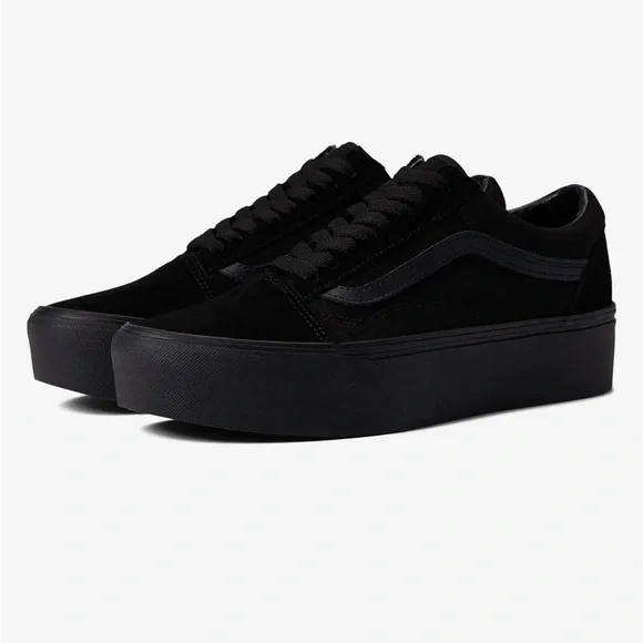 New Vans Old Skool Stackform Platform Sneakers Suede/Canvas Black Monochrome - Picture 5 of 12
